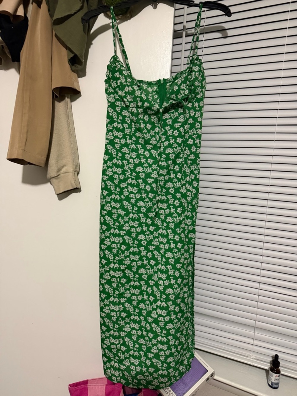 Green Floral Spaghetti-Strap Midi Dress